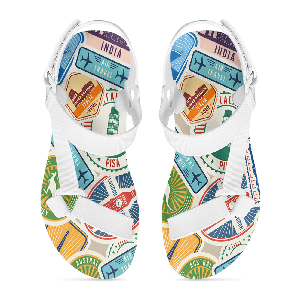 Travel Stickers Designed Open Toe Sandals (Slippers)