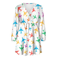 Thumbnail for Cheerful Seamless Airplanes 2 Designed Women V-neck Dress