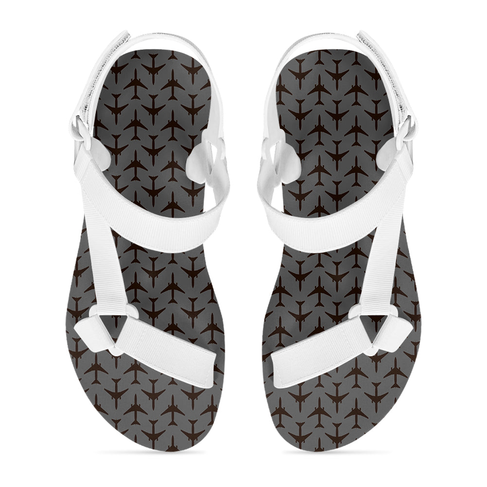 Perfectly Sized Seamless Airplanes Gray Designed Open Toe Sandals (Slippers)