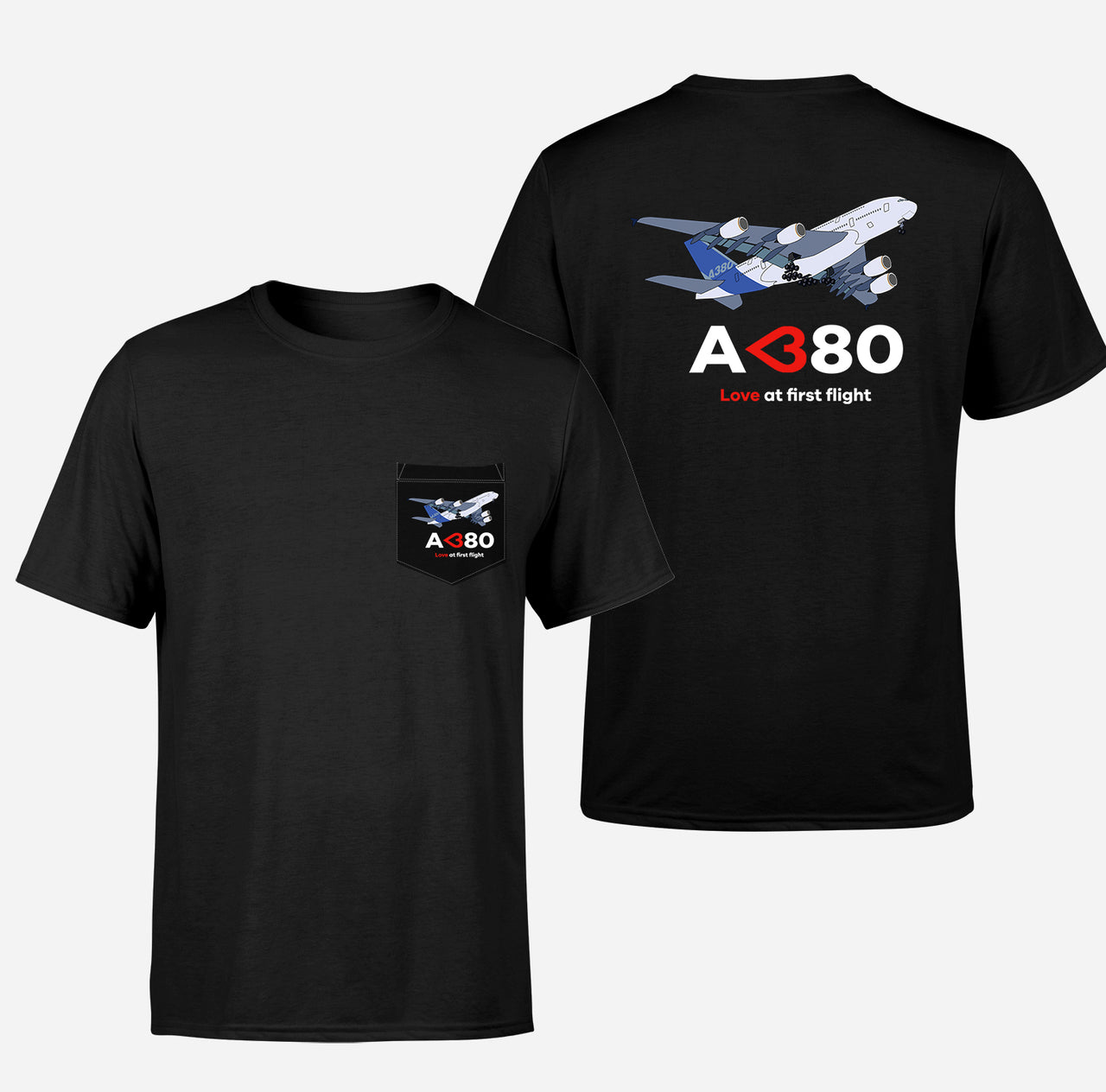 Airbus A380 Love at first flight Designed Pocket T-Shirts