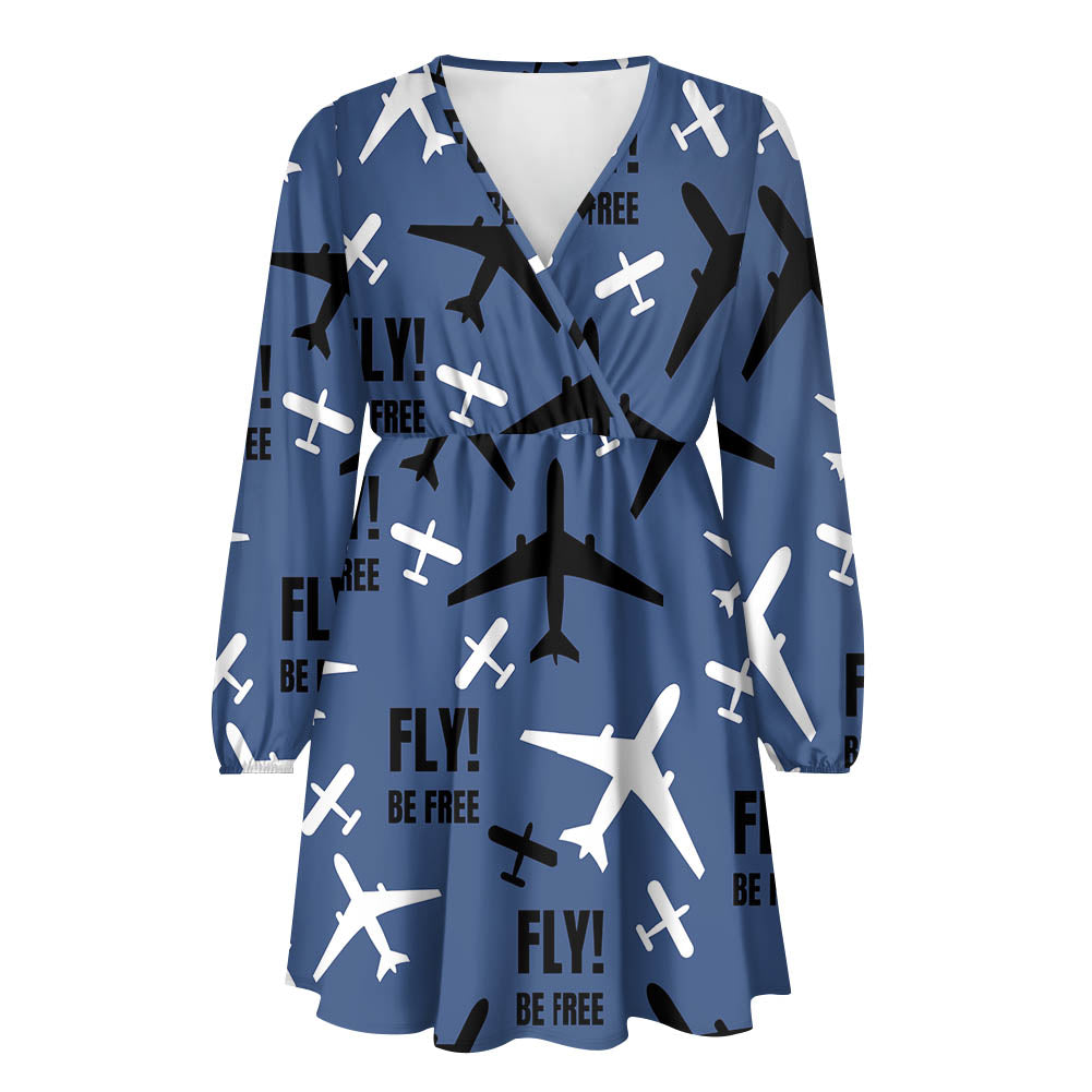 Fly Be Free Blue 2 Designed Women V-neck Dress