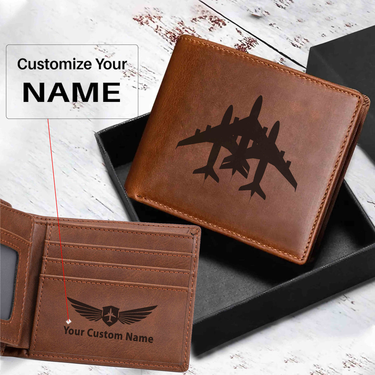 Colourful 3 Airplanes Designed Laser Leather Wallets