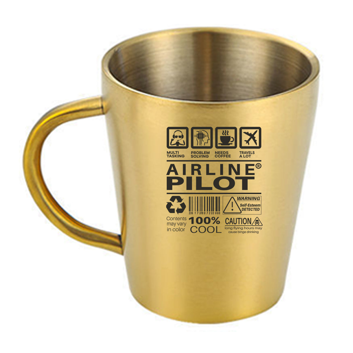 Airline Pilot Label Designed Stainless Steel Coffee Mugs