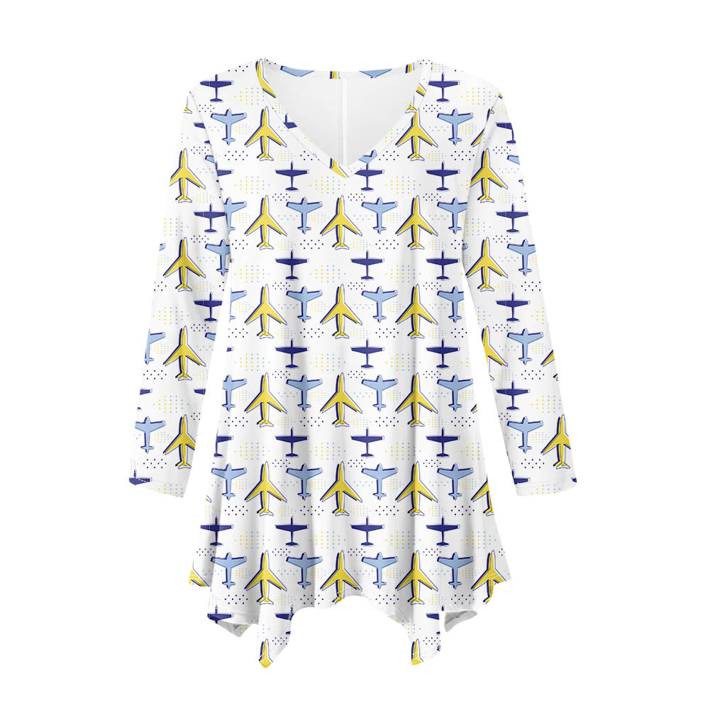 Very Colourful Airplanes 2 Designed Women Lrregular V-neck Skirts