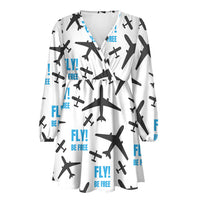 Thumbnail for Fly Be Free White 2 Designed Women V-neck Dress