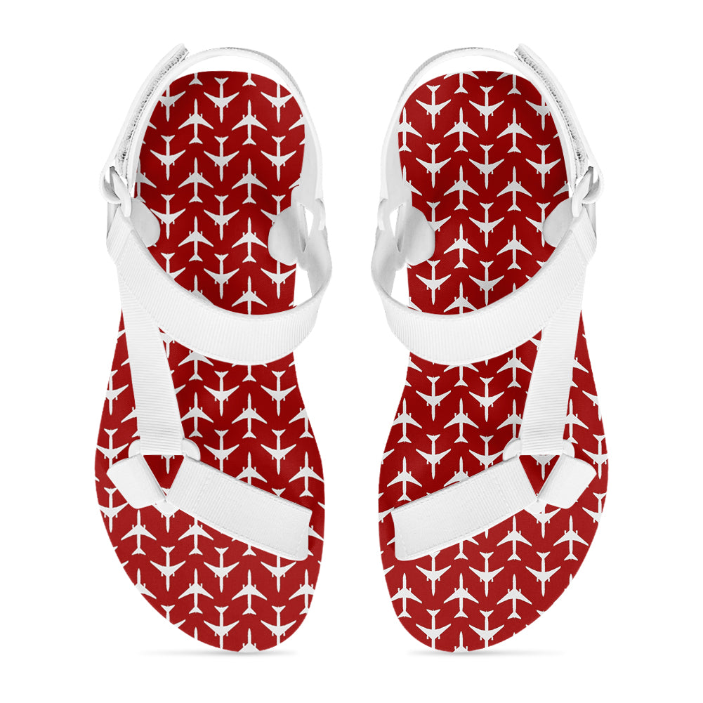 Perfectly Sized Seamless Airplanes Red Designed Open Toe Sandals (Slippers)