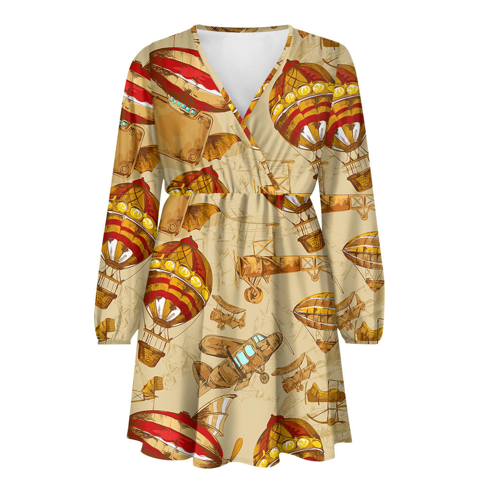 Graphical Travel 2 Designed Women V-neck Dress