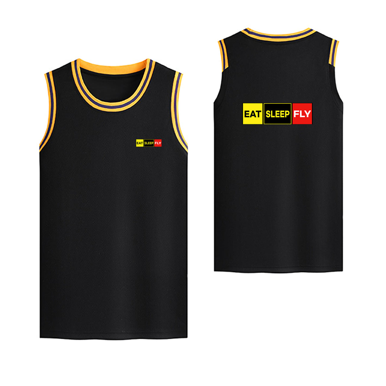 Eat Sleep Fly (Colourful) Designed Basketball Style Sports Tank Tops