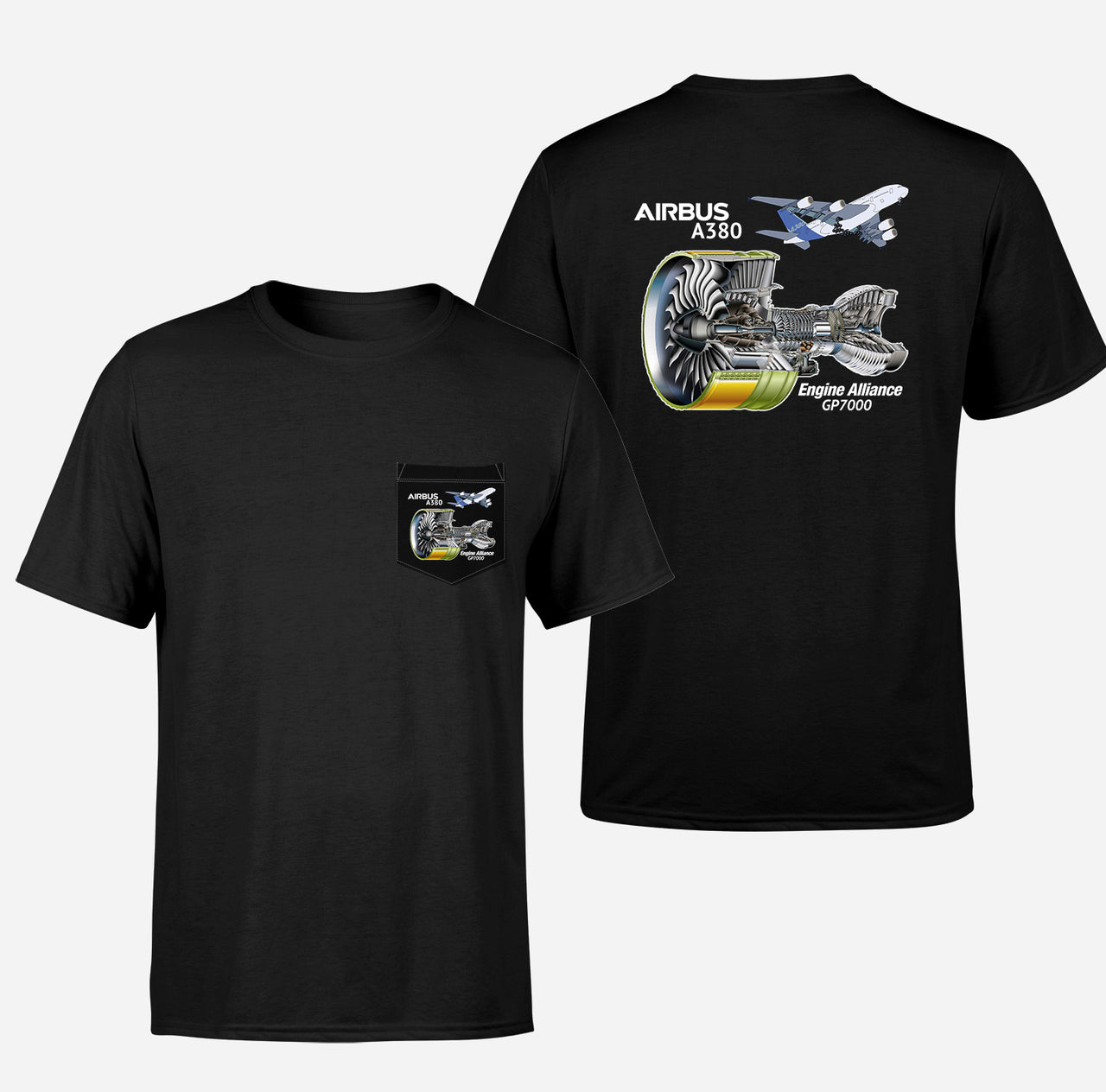 Airbus A380 & GP7000 Engine Designed Pocket T-Shirts