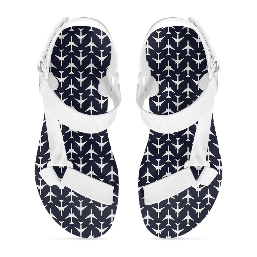 Perfectly Sized Seamless Airplanes Dark Blue Designed Open Toe Sandals (Slippers)