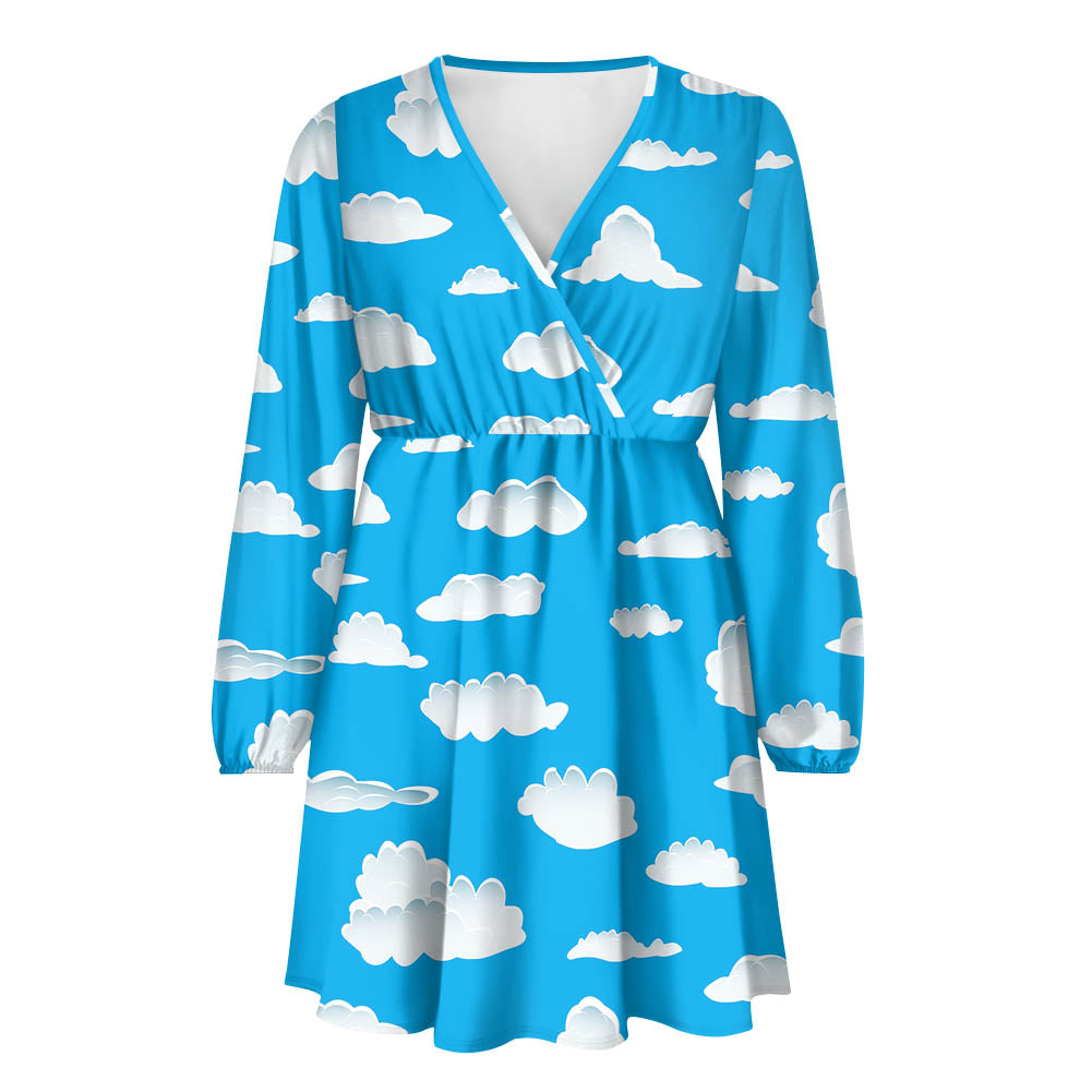 Amazing Clouds 2 Designed Women V-neck Dress