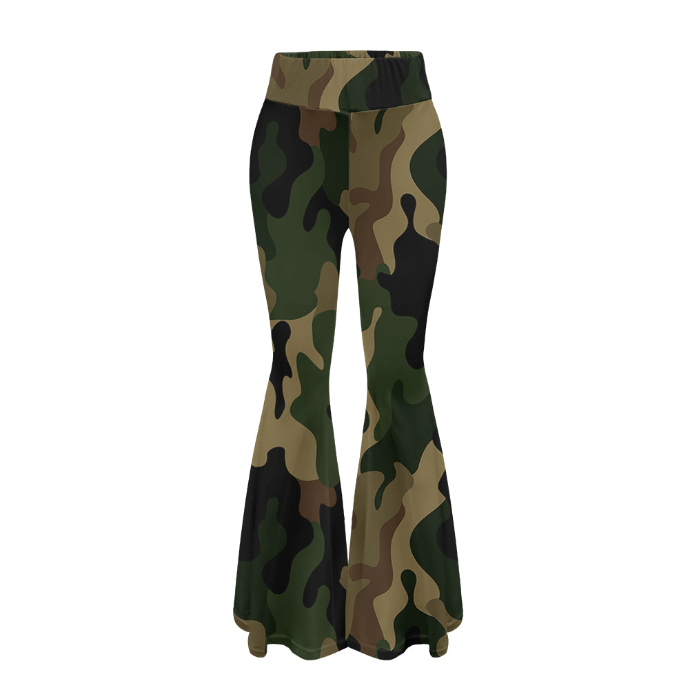 Military Camouflage Army Green Designed Women Yoga Flared Pants