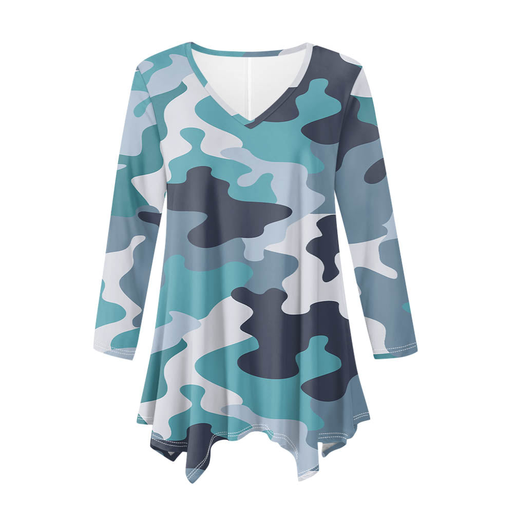 Military Camouflage Green Designed Women Lrregular V-neck Skirts