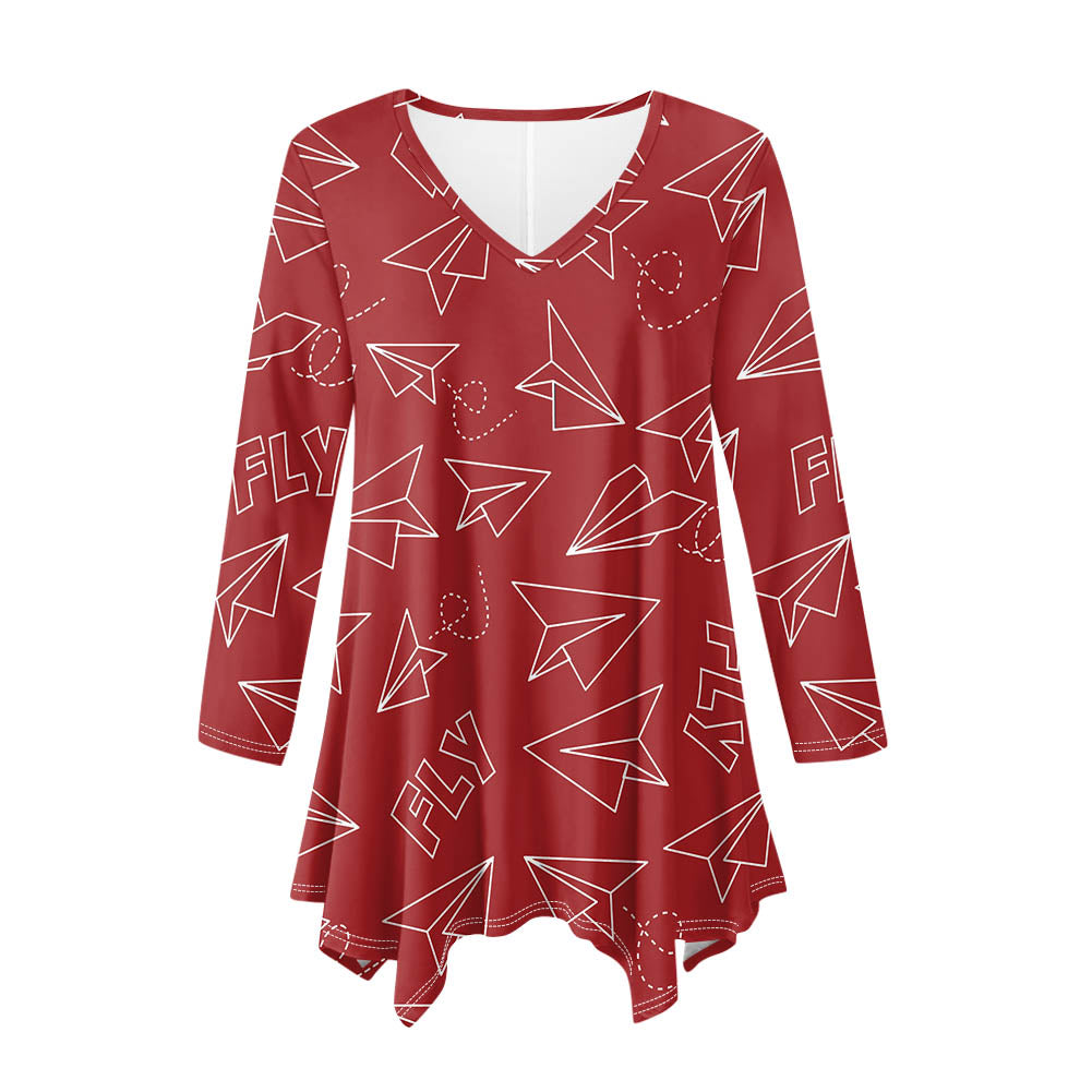 Paper Airplane & Fly (Red) 2 Designed Women Lrregular V-neck Skirts