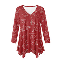 Thumbnail for Paper Airplane & Fly (Red) 2 Designed Women Lrregular V-neck Skirts