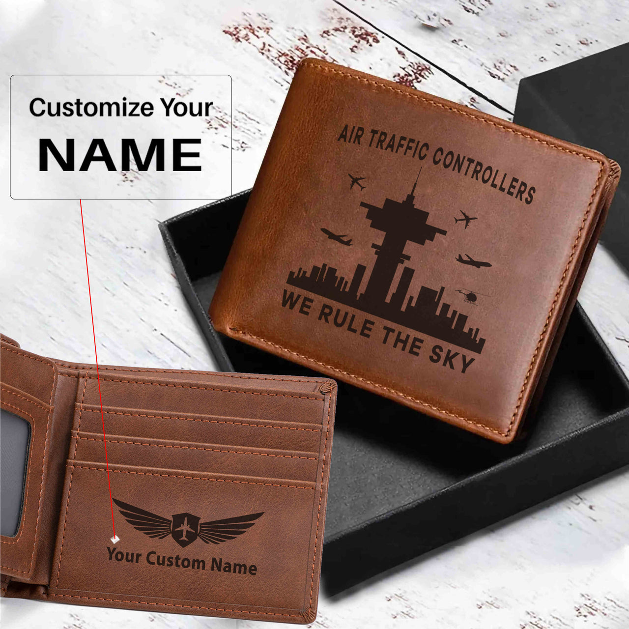 Air Traffic Controllers - We Rule The Sky Designed Laser Leather Wallets