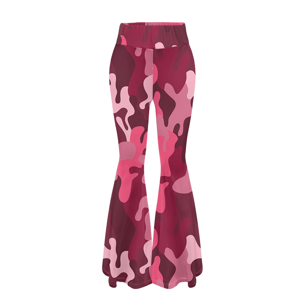 Military Camouflage Red Designed Women Yoga Flared Pants