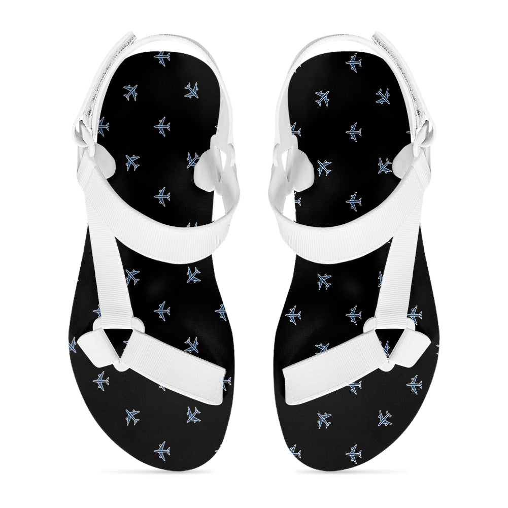 Nice Airplanes (Black) Designed Open Toe Sandals (Slippers)