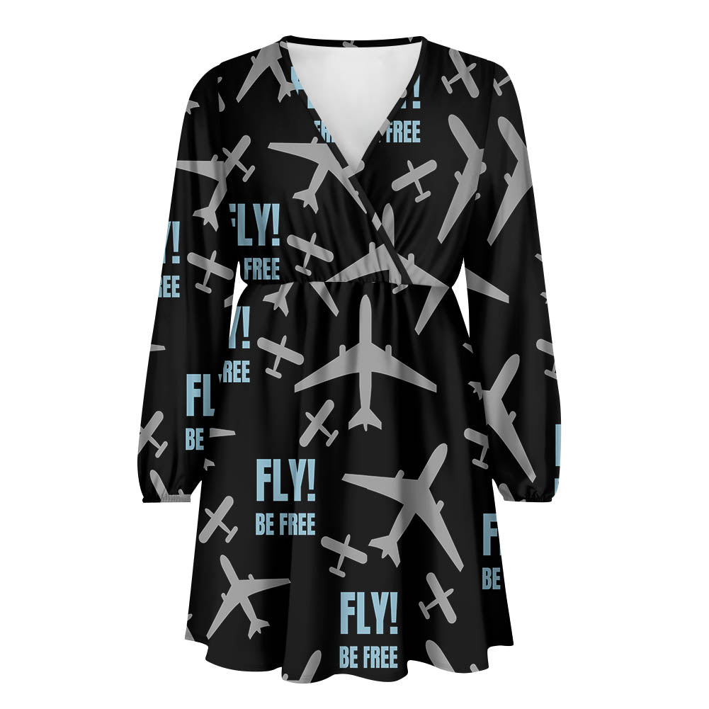 Fly Be Free Black2 Designed Women V-neck Dress