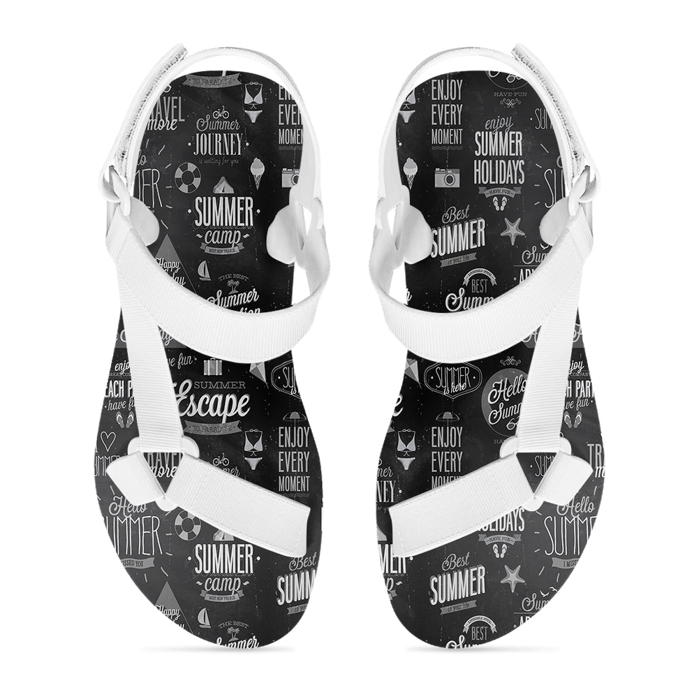 Black & White Super Travel Icons Designed Open Toe Sandals (Slippers)