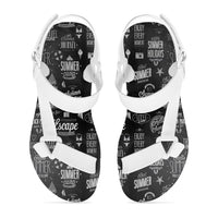 Thumbnail for Black & White Super Travel Icons Designed Open Toe Sandals (Slippers)