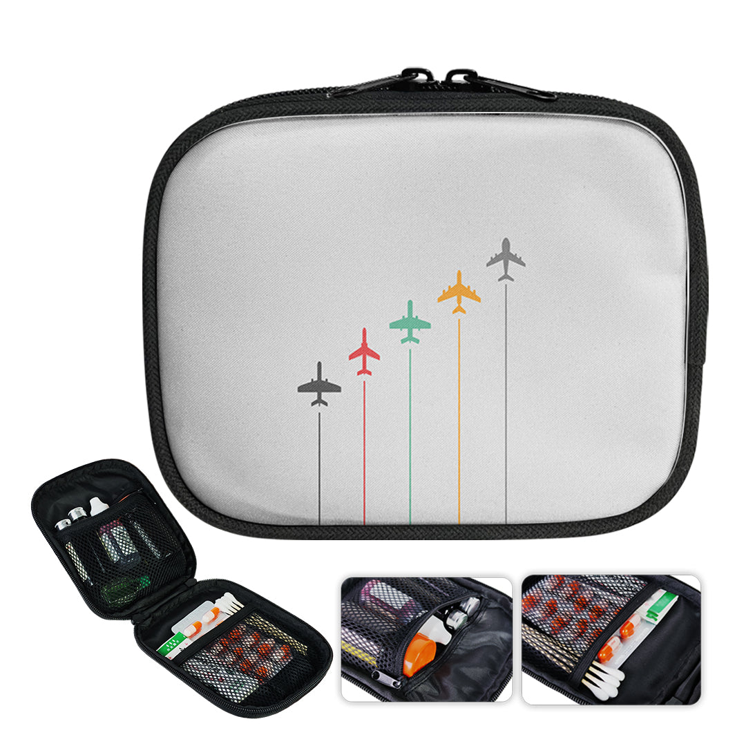 Black & White Super Travel Icons Light Gray 2 Designed Travel & Medical Storage Bags