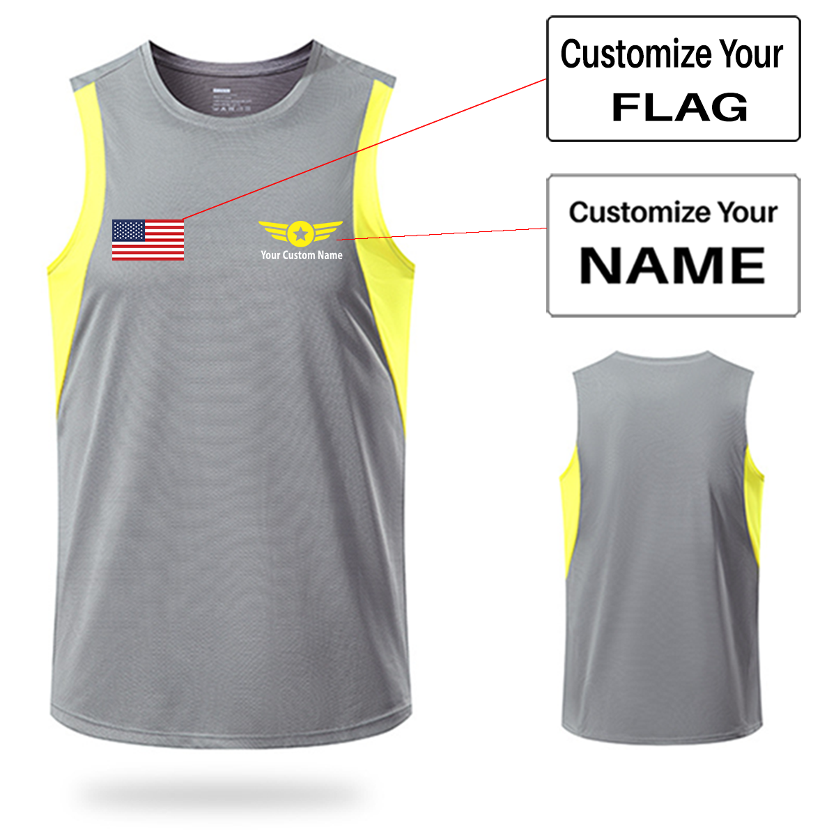 Your Custom Name & Flag (Badge 4) Designed Sleveless Quick Dry Sports Tank Tops