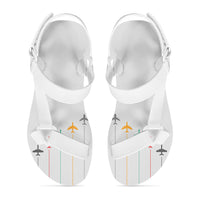 Thumbnail for Black & White Super Travel Icons Light Gray Designed Open Toe Sandals (Slippers)