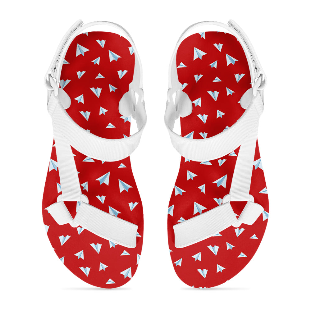 Paper Airplanes (Red) Designed Open Toe Sandals (Slippers)