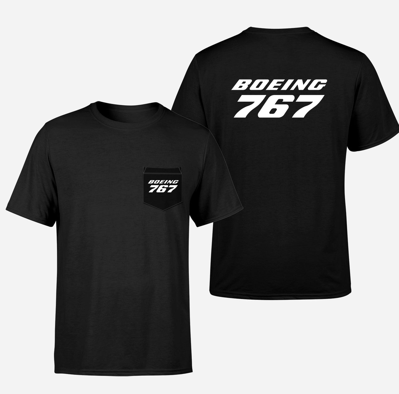 Boeing 767 & Text Designed Pocket T-Shirts