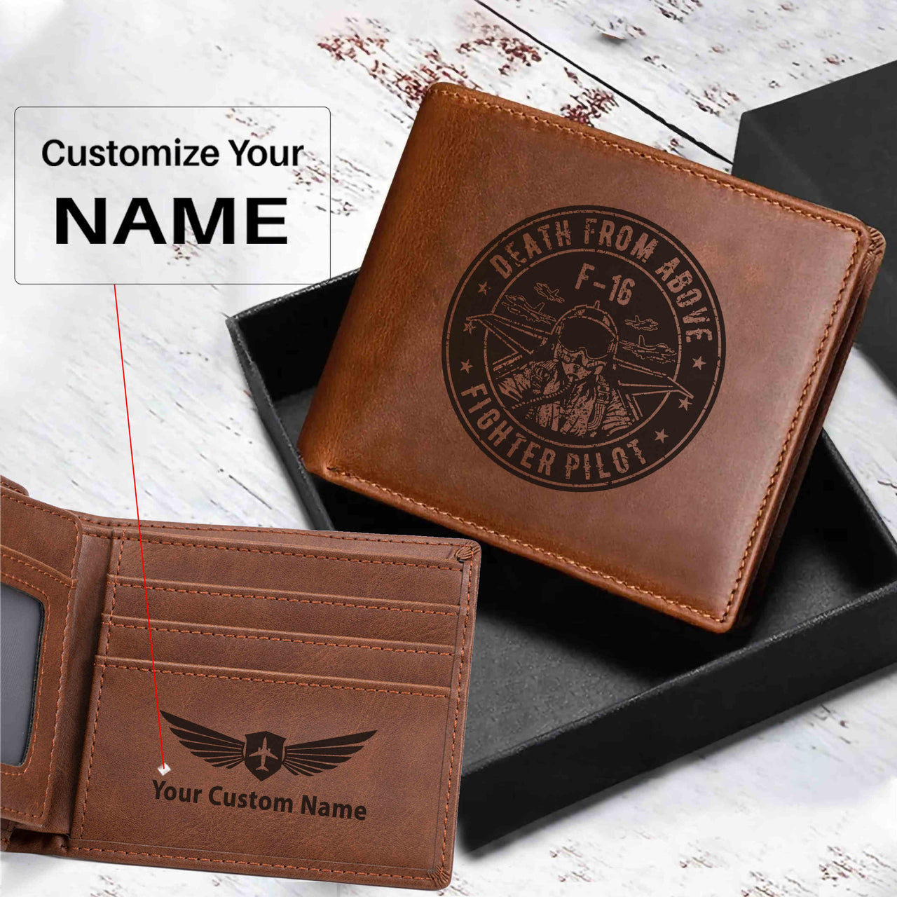 Fighting Falcon F16 - Death From Above Designed Laser Leather Wallets