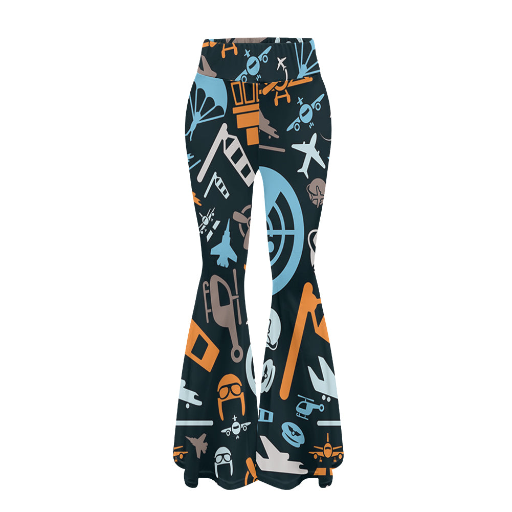 Aviation Icons Designed Women Yoga Flared Pants