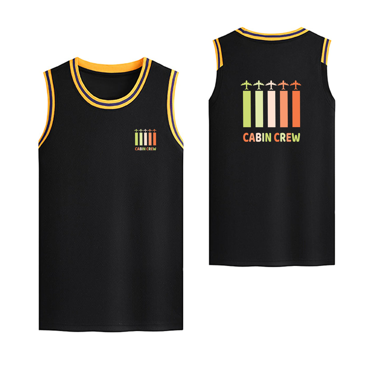 Colourful Cabin Crew Designed Basketball Style Sports Tank Tops