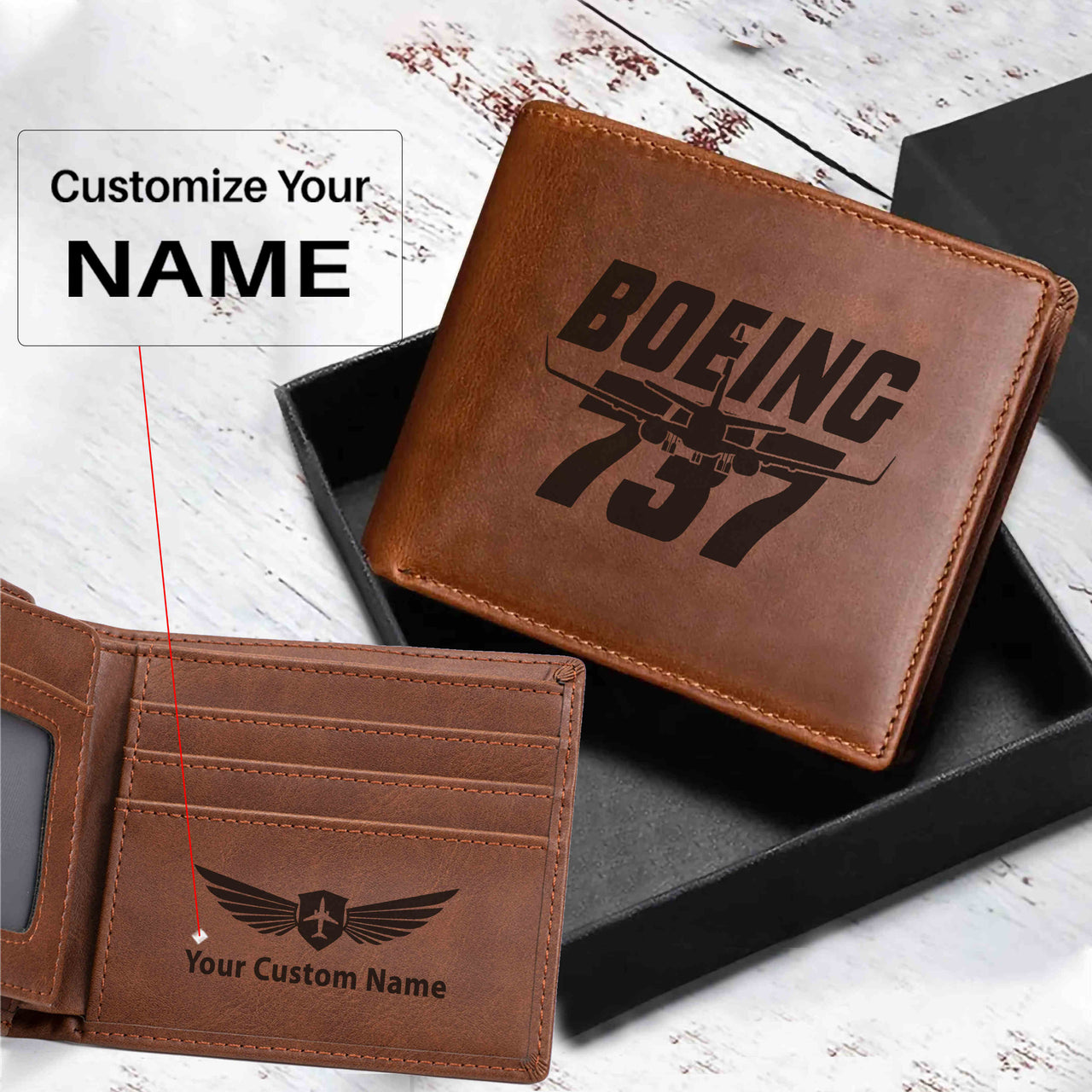 Amazing Boeing 737 Designed Laser Leather Wallets