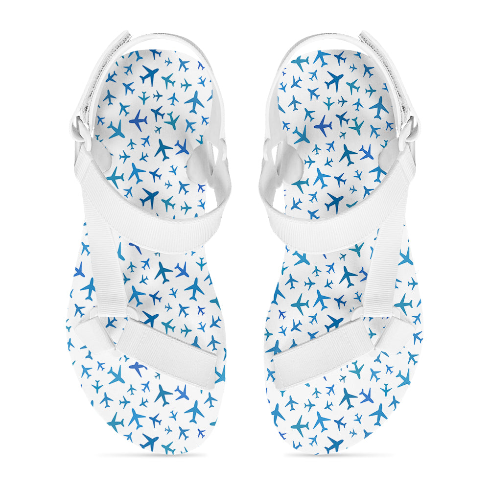 Many Airplanes White Designed Open Toe Sandals (Slippers)