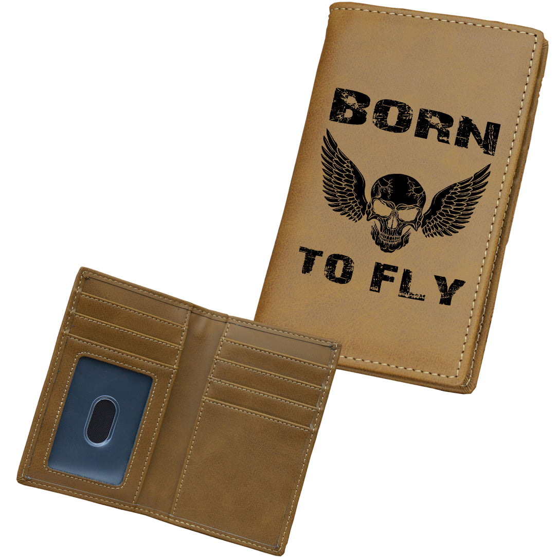 Born To Fly SKELETON Designed Leather Card Holder Wallets