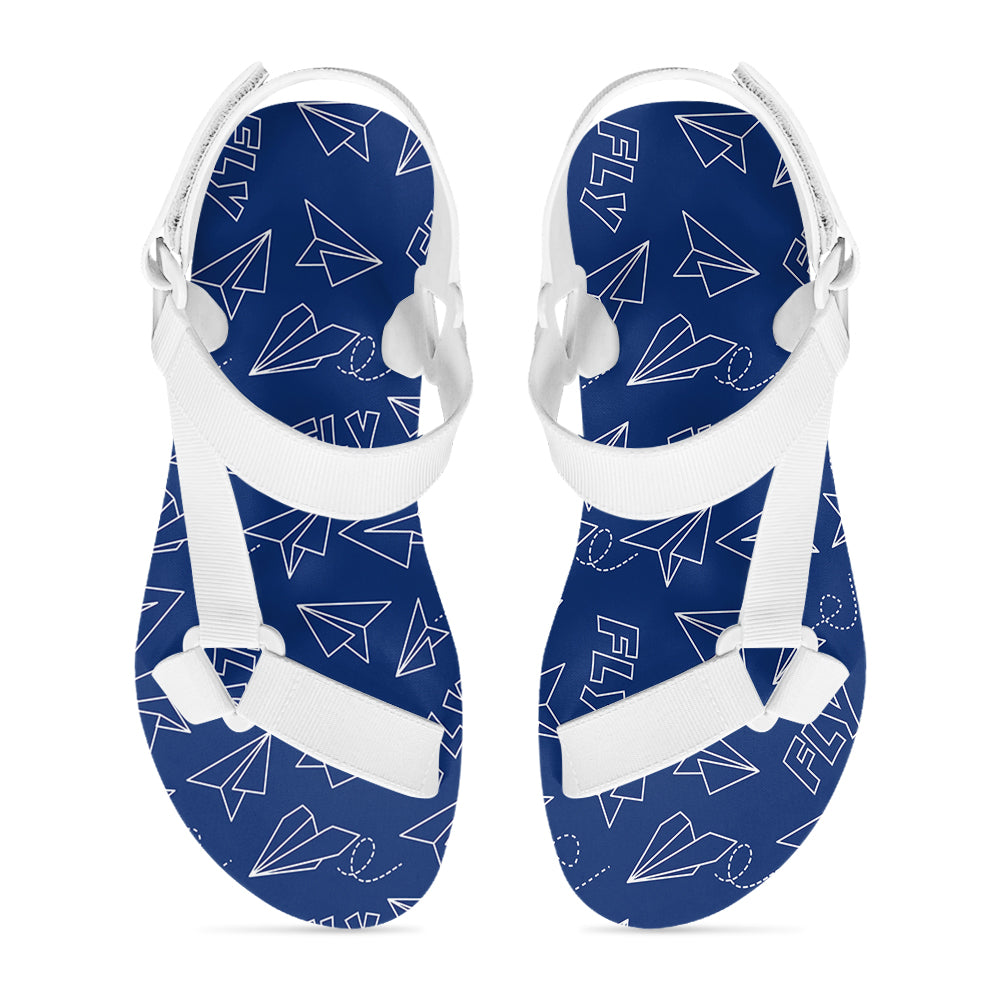 Paper Airplane & Fly (Blue) Designed Open Toe Sandals (Slippers)