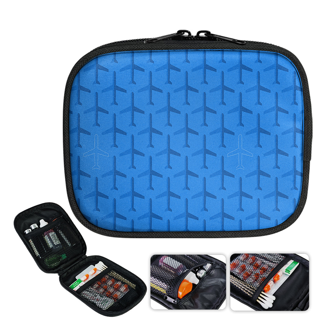 Blue Seamless Airplanes 2 Designed Travel & Medical Storage Bags