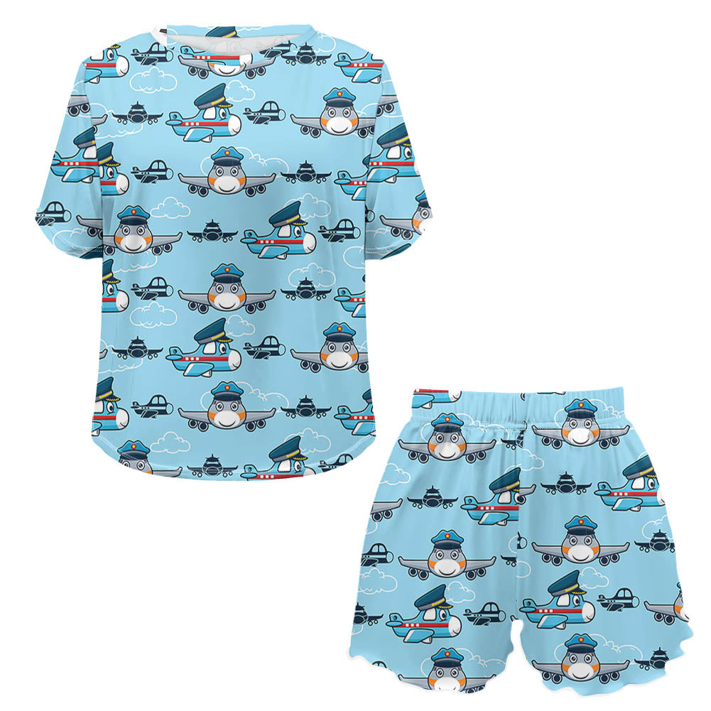 Cartoon & Funny Airplanes 2 Designed Women Summer Home Suits