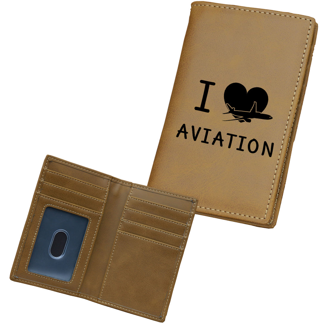 I Love Aviation Designed Leather Card Holder Wallets