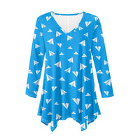 Thumbnail for Paper Airplanes (Blue) 2 Designed Women Lrregular V-neck Skirts