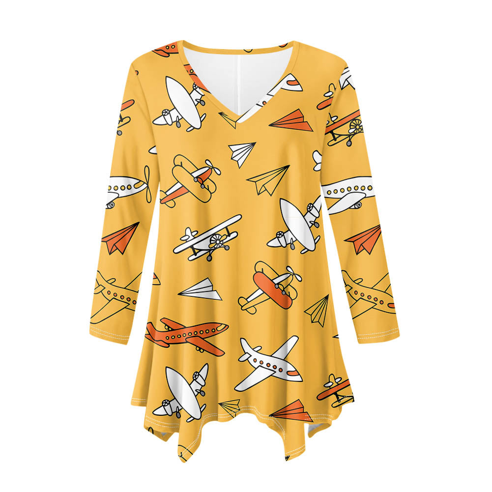 Super Drawings of Airplanes 2 Designed Women Lrregular V-neck Skirts