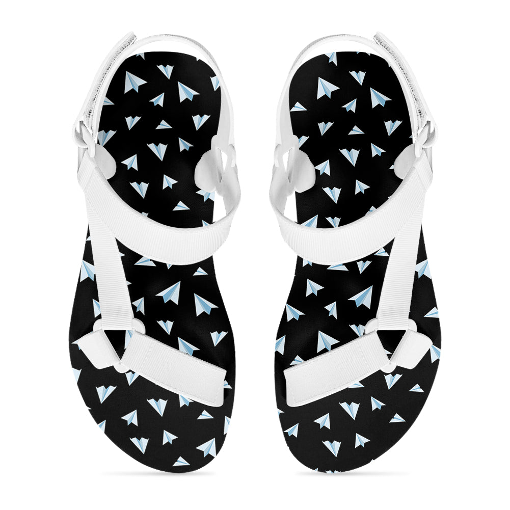 Paper Airplanes (Black) Designed Open Toe Sandals (Slippers)