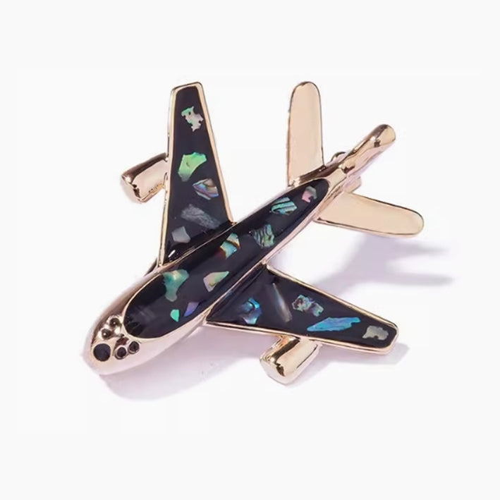 Golden Black Airplane Brooches for Women