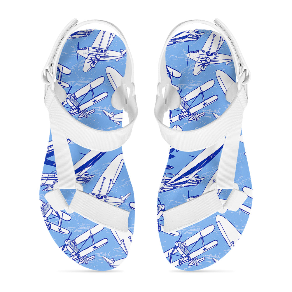 Retro & Vintage Airplanes Designed Open Toe Sandals (Slippers)