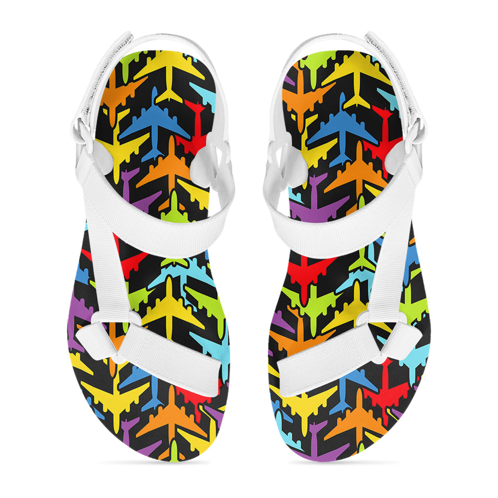 Super Colourful Airplanes Designed Open Toe Sandals (Slippers)