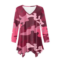 Thumbnail for Military Camouflage Red Designed Women Lrregular V-neck Skirts