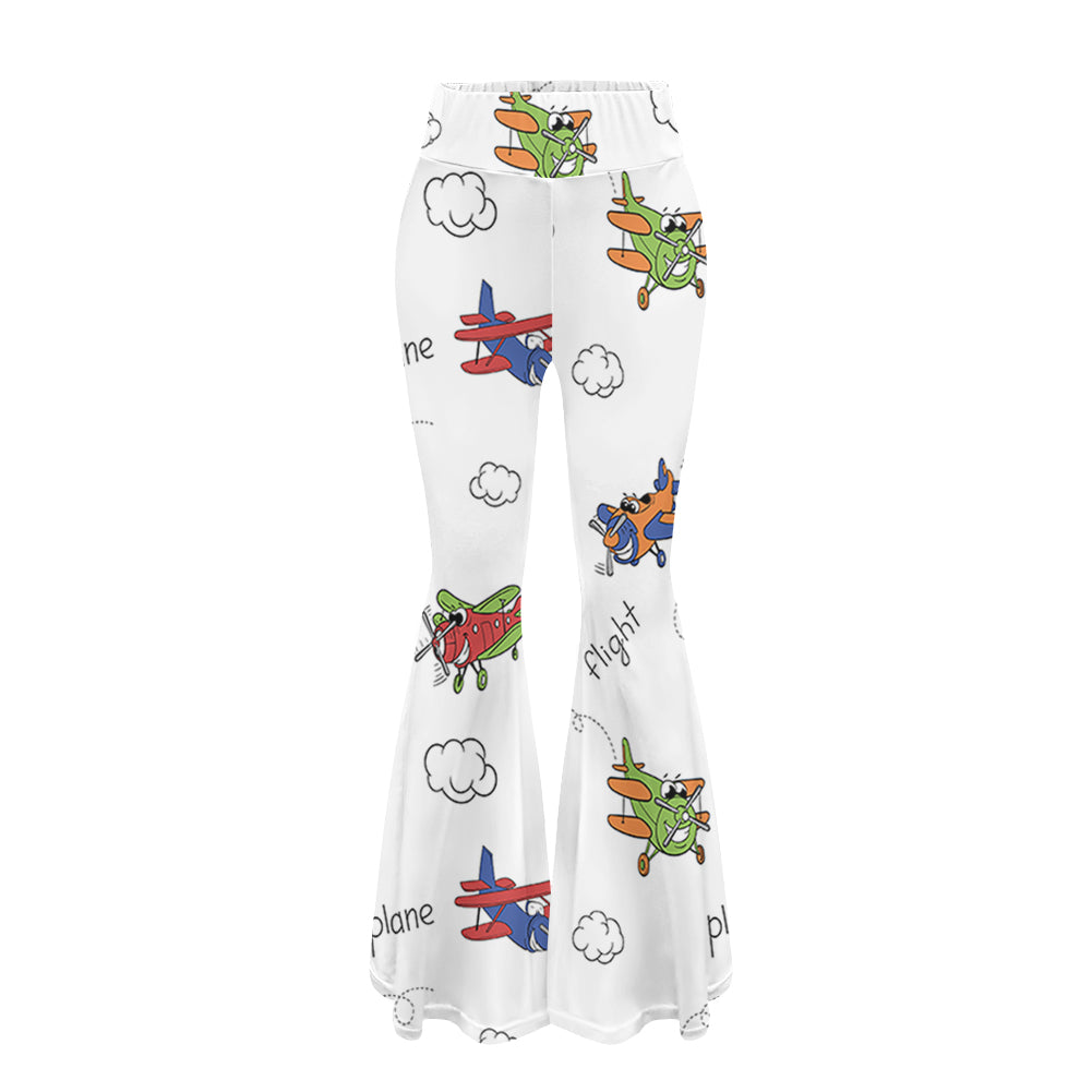 Colorful Cartoon Planes Designed Women Yoga Flared Pants