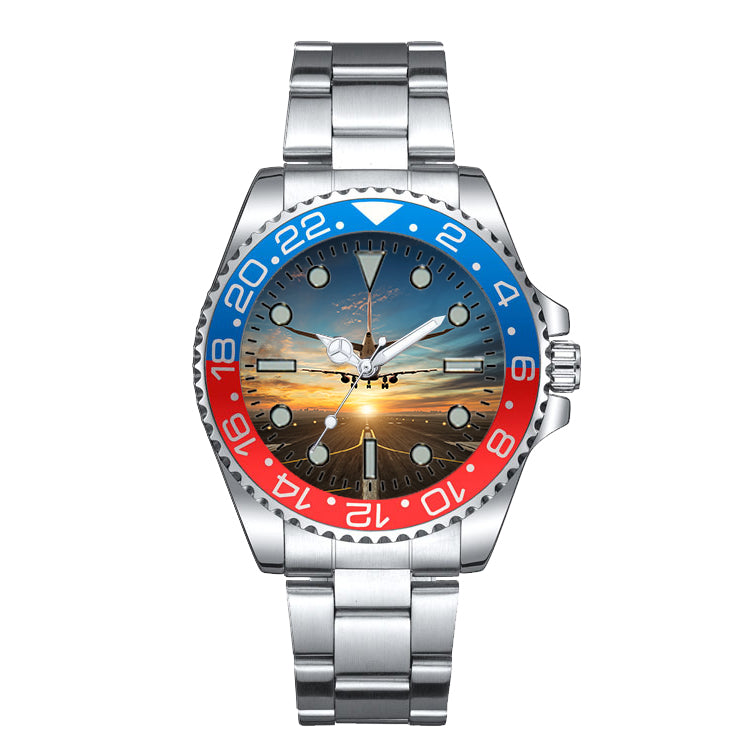 Airplane over Runway Towards the Sunrise Designed Luxury Aviators Best Choice Watches