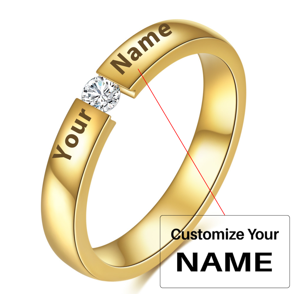 Your Custom Design & Image & Logo & Text Design  Simple And Stylish Smooth Diamond Studded Stainless Steel Ring